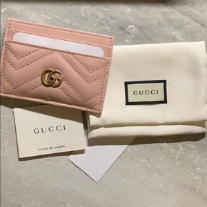 Gucci Marmont Leather Card Case in Pink